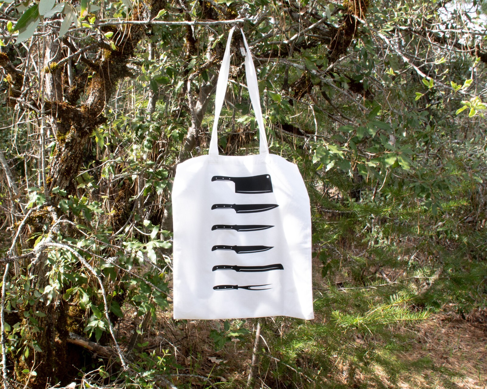Set of 3 Cloth Grocery Bags with Knives and Vegetables Printed