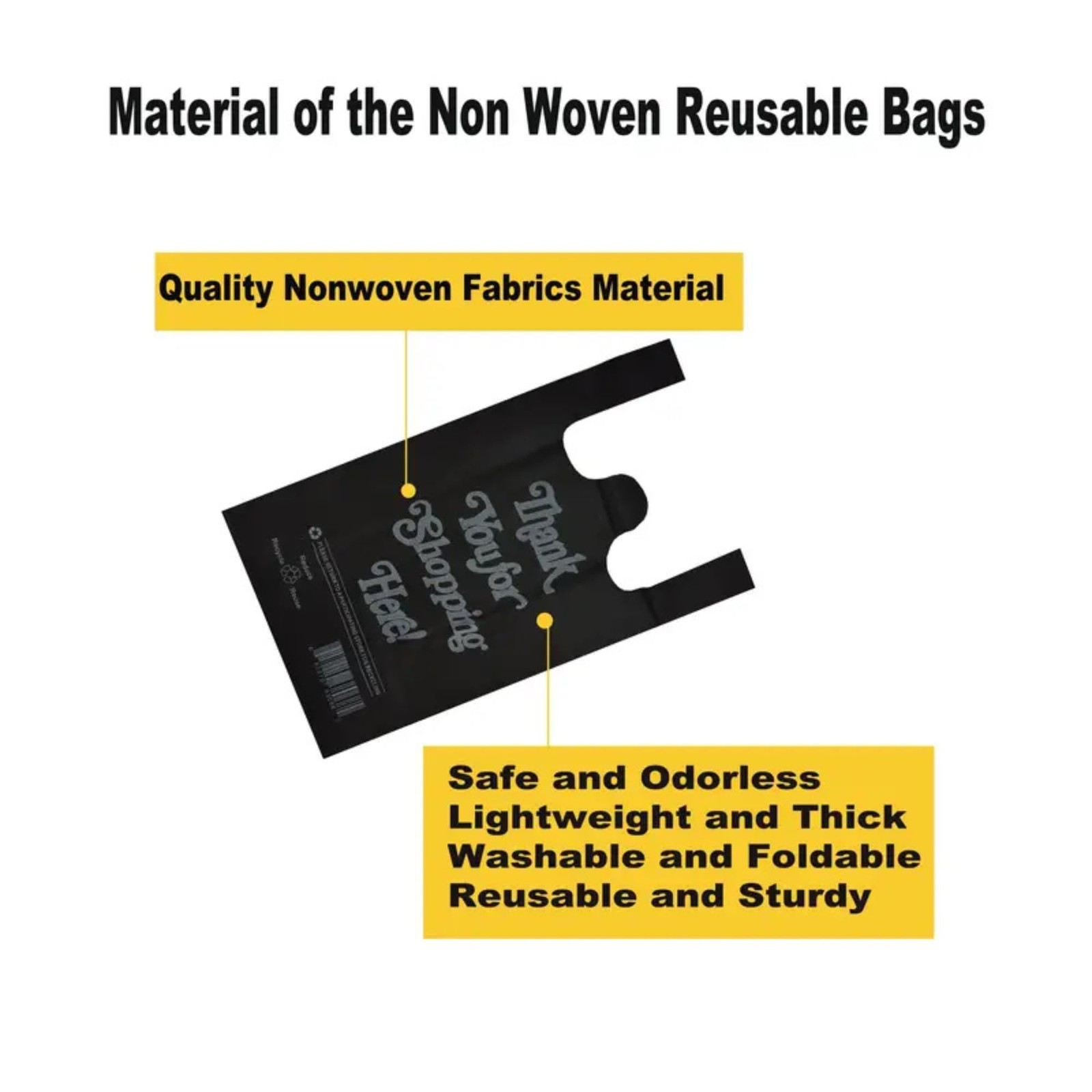 – 11.5”x6.5”x16” [100 Pcs] Thank You Bags Non-Woven Black Color Bags for Busi…