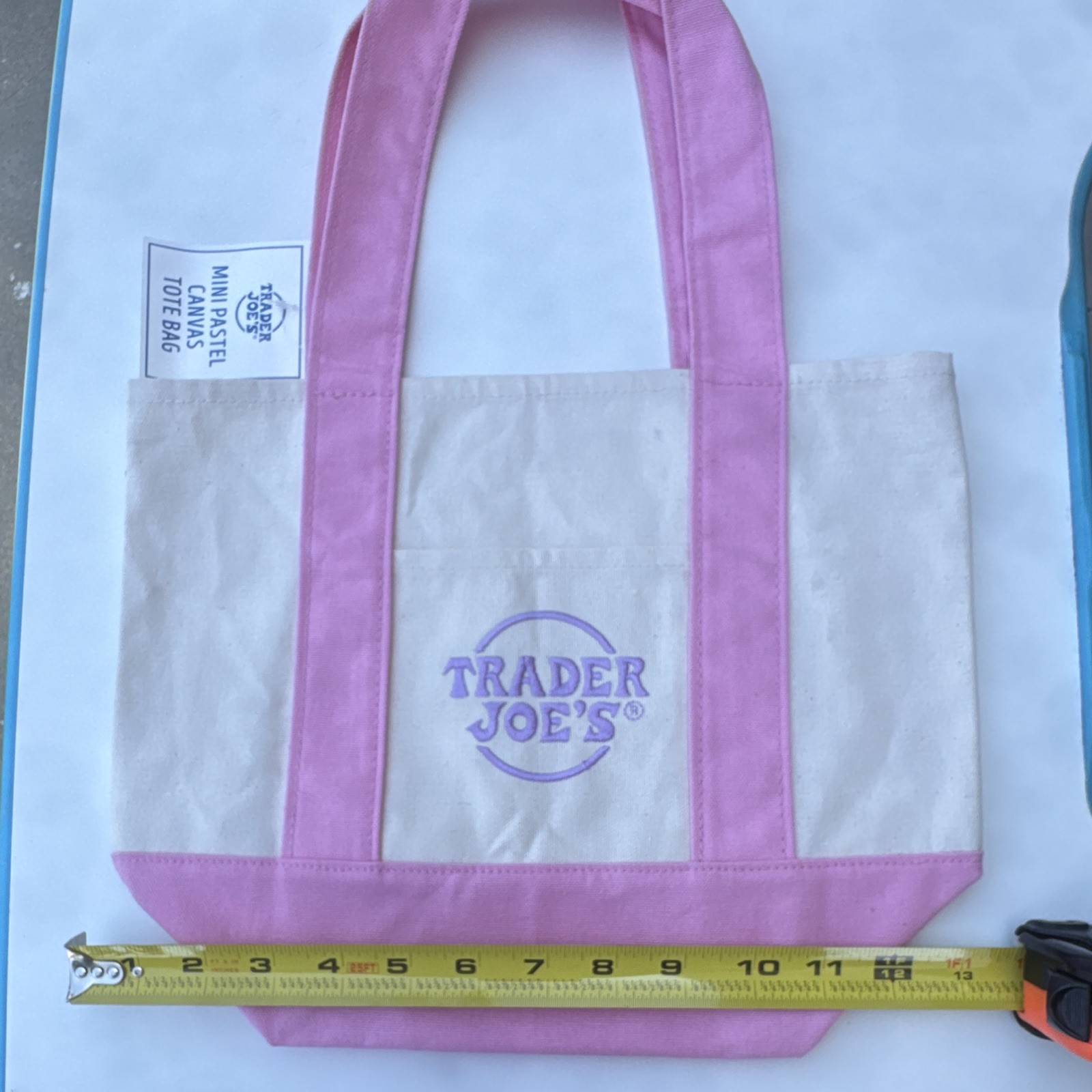 Trader Joe’s Mini Pastel Canvas Tote Bag Mini Pink/Beige Cotton Blend 10×12