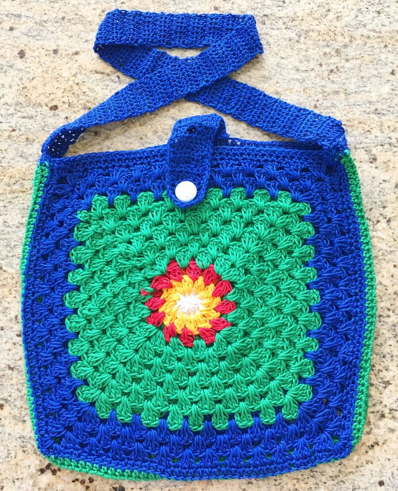 Handmade Crochet Unisex Sling Bag Granny Square HIPPIE Shoulder Bag 11″X 11″