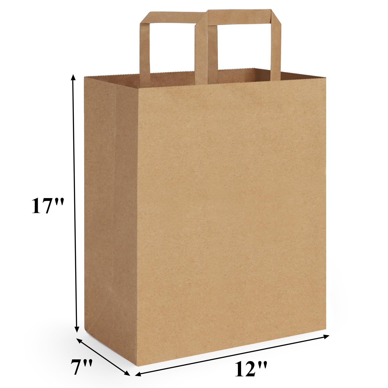BagDream 12x7x17 50Pcs Large Paper Grocery Bags 1 count (Pack of 50), Brown