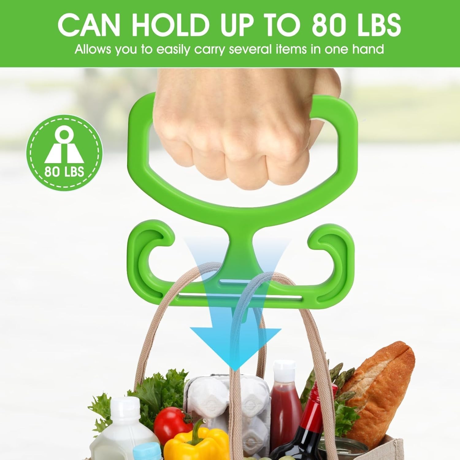 Ergonomic 2 Pack Grocery Bag Carrier, Holds Up to 80lbs – Comfortable Grip