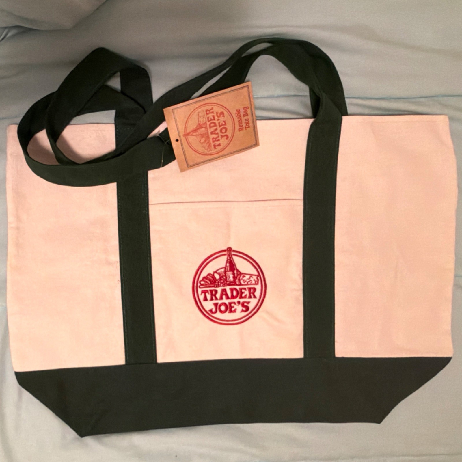 Trader Joe’s Foldable Canvas Reusable Shopping Bag Beige green Solid