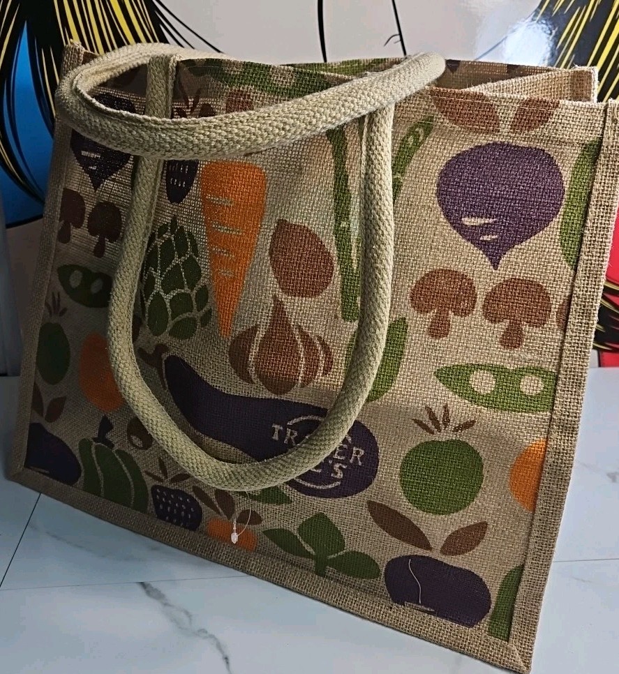 Trader Joes Jute Tote Large Shopper bag 16.5×13.5×9″ NEW