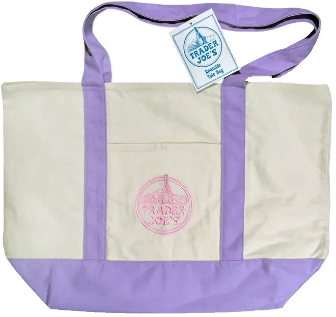 TRADER JOE’S LARGE LAVENDER PURPLE CANVAS BAG, HEAVY COTTON REUSABLE TOTE BAGS