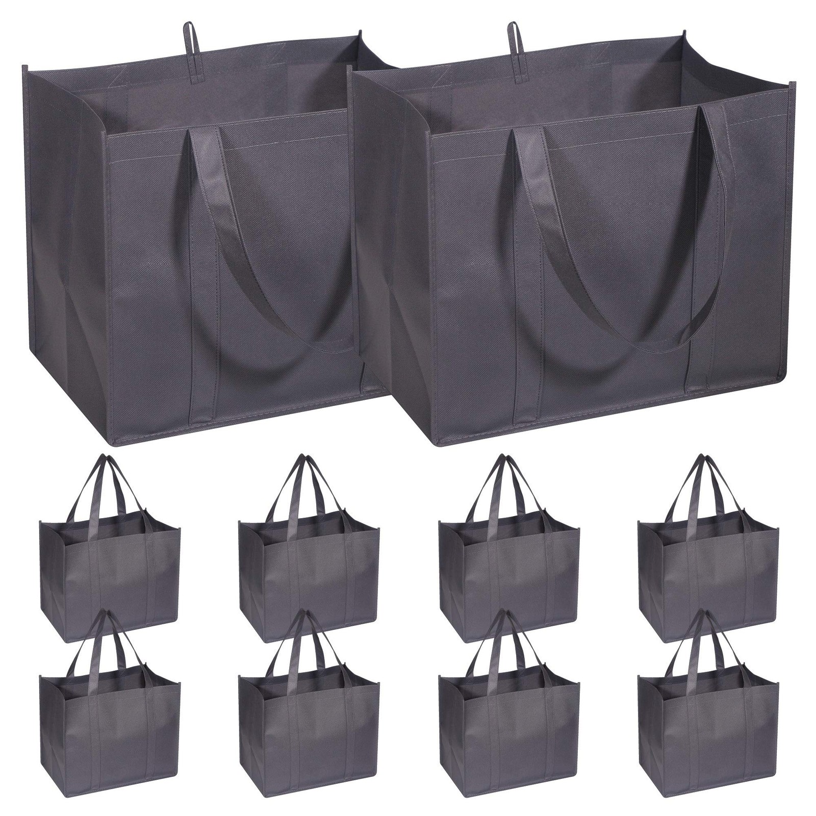 10 PCS Reusable Grocery Bags Extra Large Super Strong Heavy Duty Grey Tote
