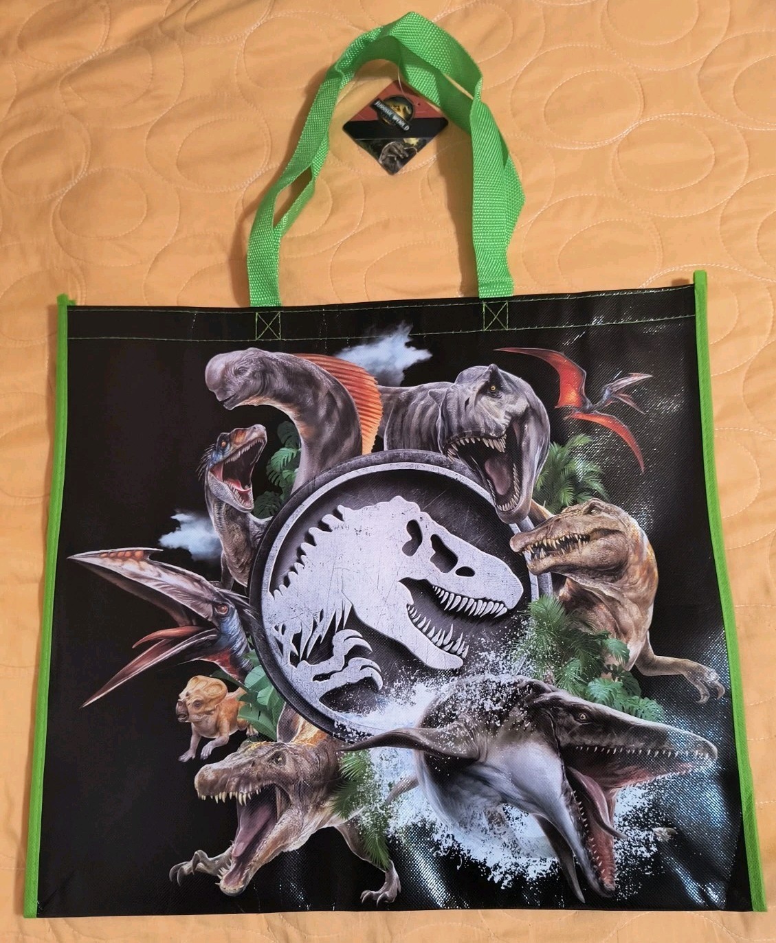 Jurassic Park DINOSAURS Reusable Green Jumbo Shopping Gift Bag with Handle🆕