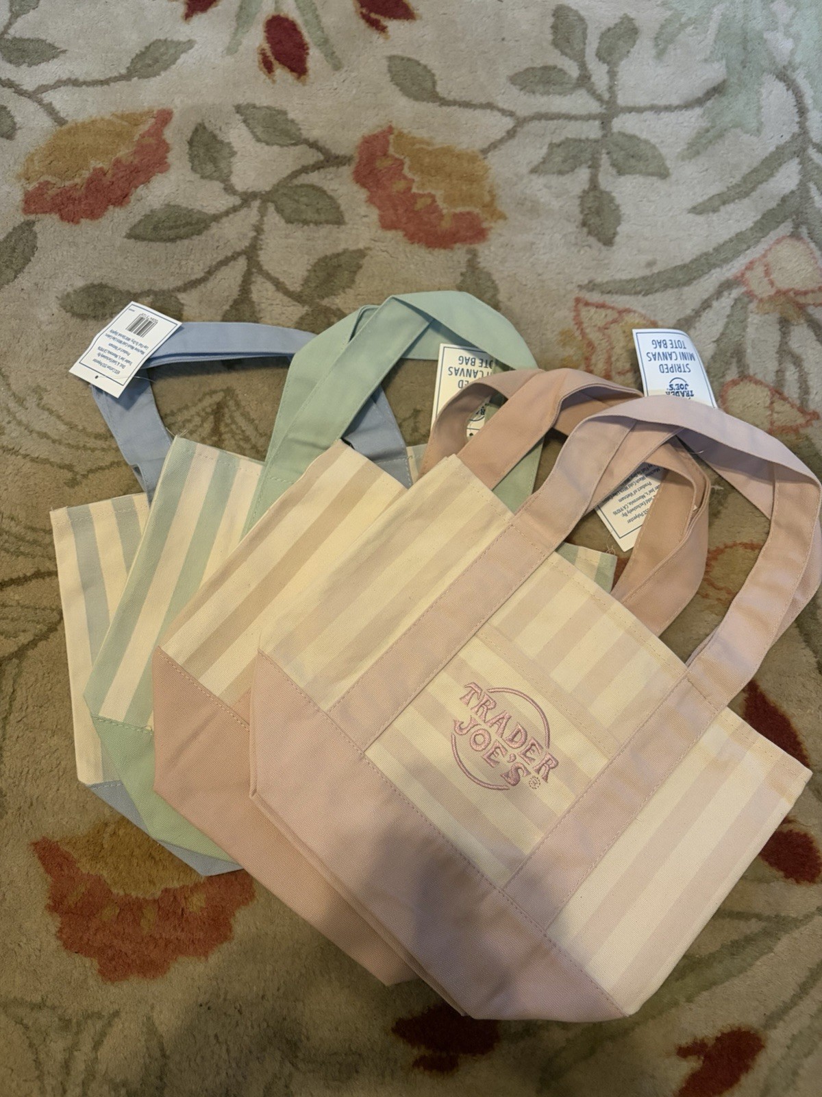Trader Joe’s Striped Mini Canvas Tote Bag, Reusable Multicolor Shopping Bag