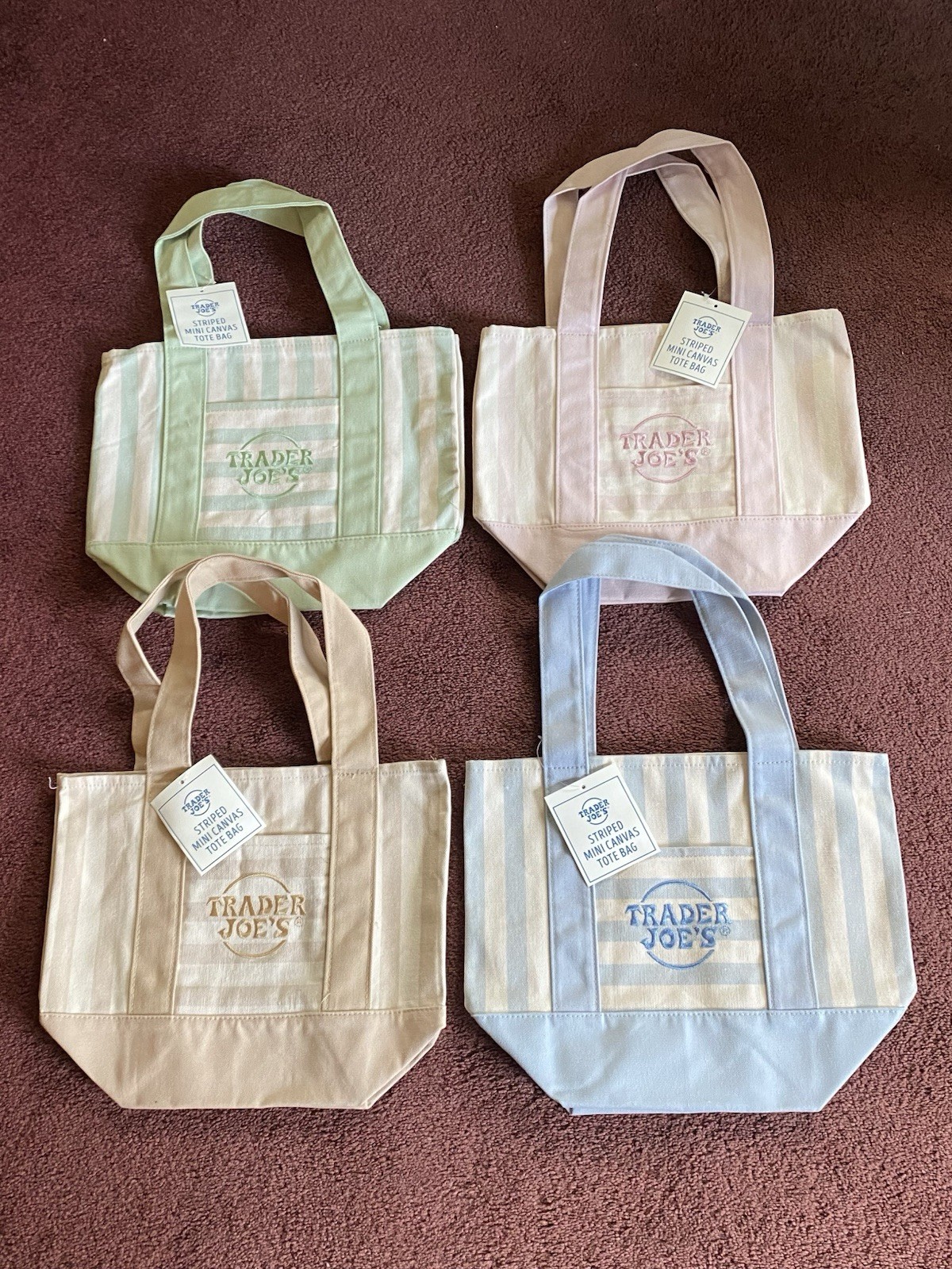 Trader Joe’s Mini Pastel Stripe Canvas Tote Bag Limited Edition Set Of 4 In Hand