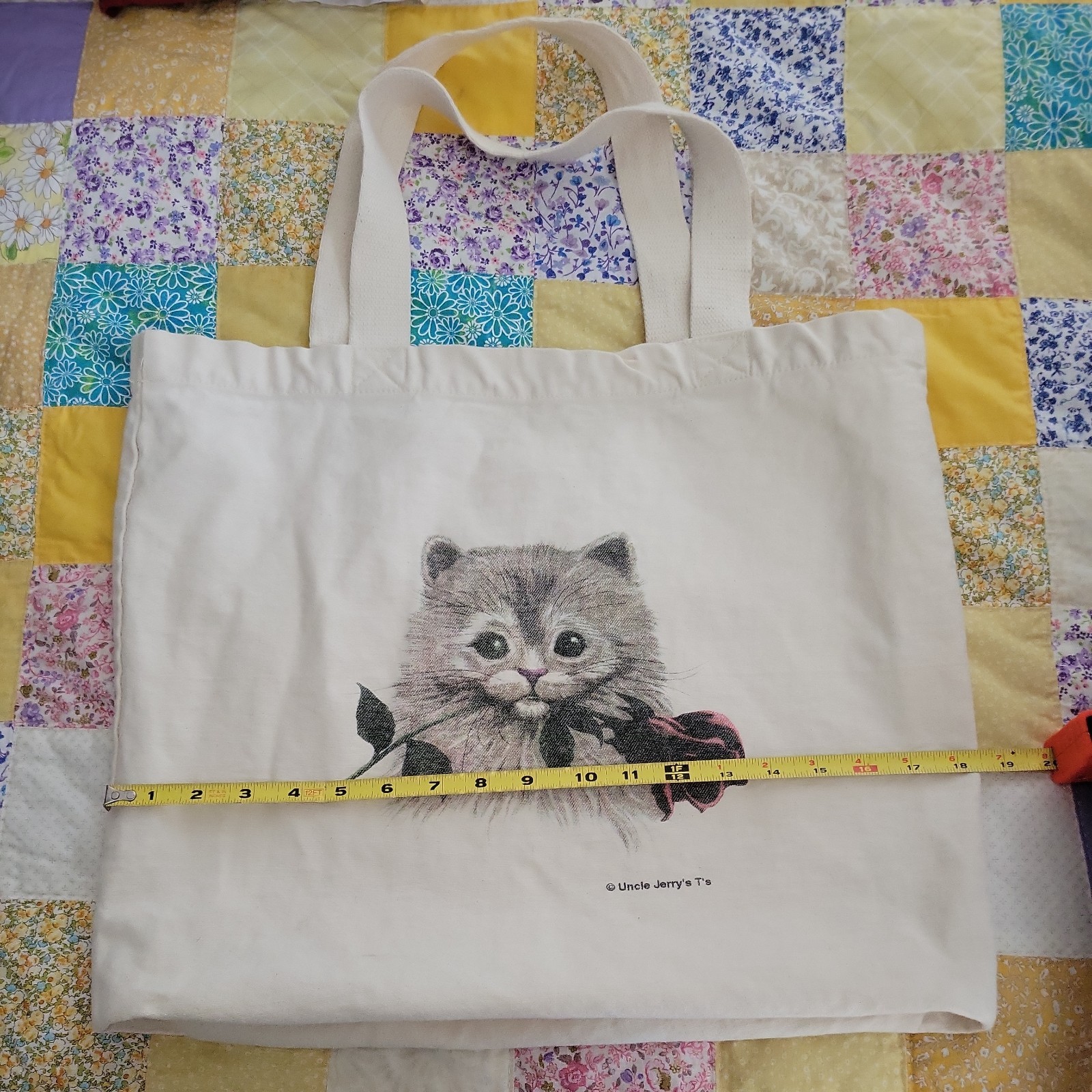 Cat Face Tote Reusable Shopping Bag Canvas Uncle Jerry’s T’s 18.5″ x 15.5″ x 4″