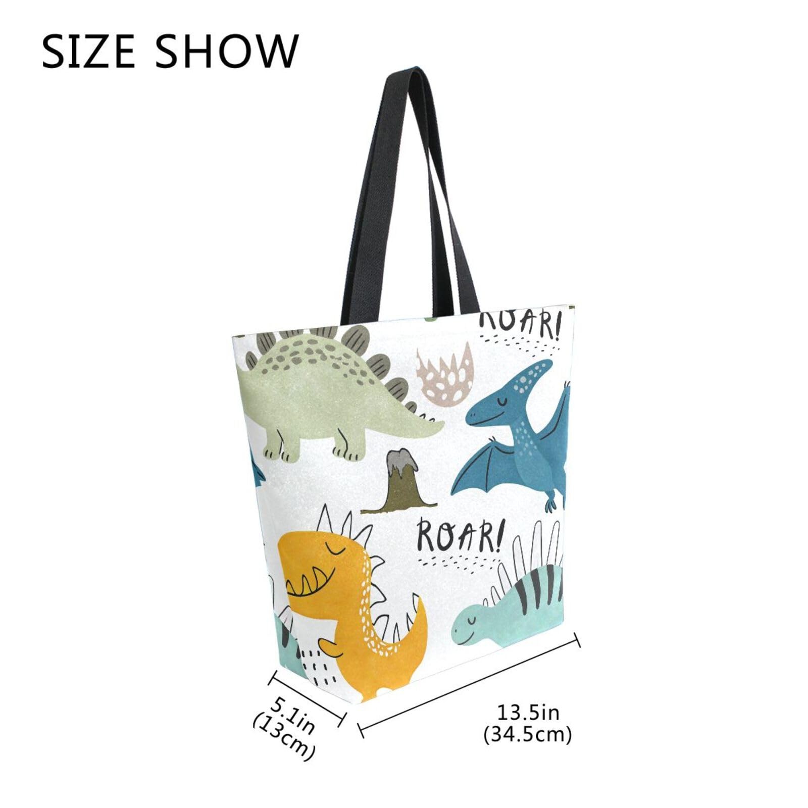 Dinosaur Canvas Tote Bag Large Women Casual Shoulder Bag Handbag, Reusable Sh…