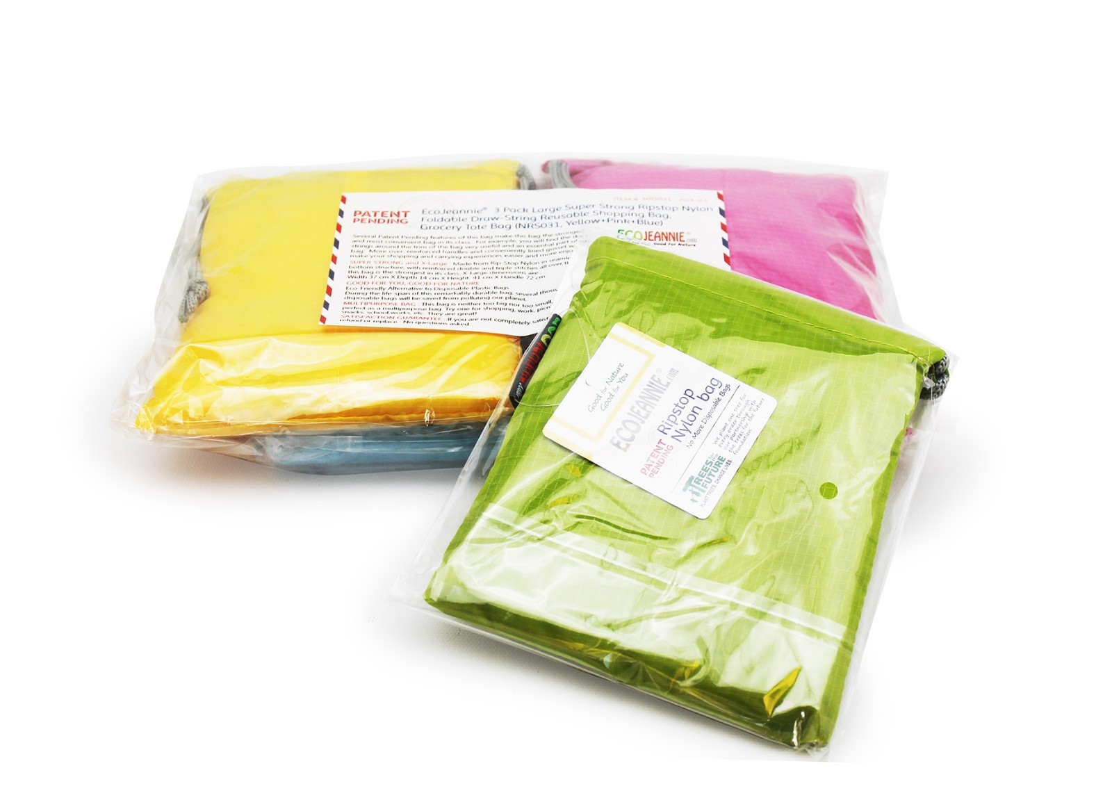Ecojeannie 4 Pack Large Super Strong Ripstop Nylon Reusable Shopping & Foldable