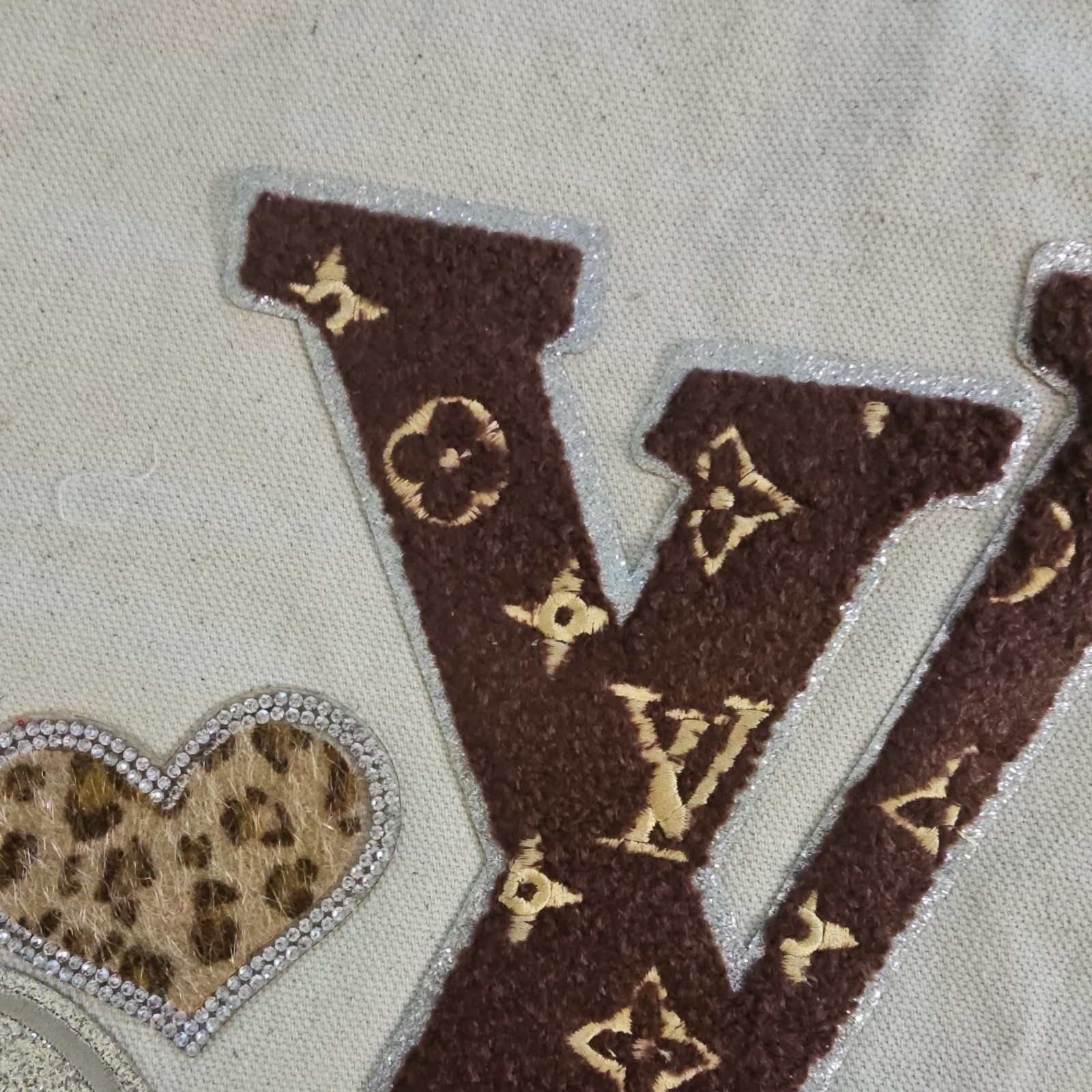 Handmade Beige/Brown Canvas Reusable Tote Bag Heart Star Smiley Patch