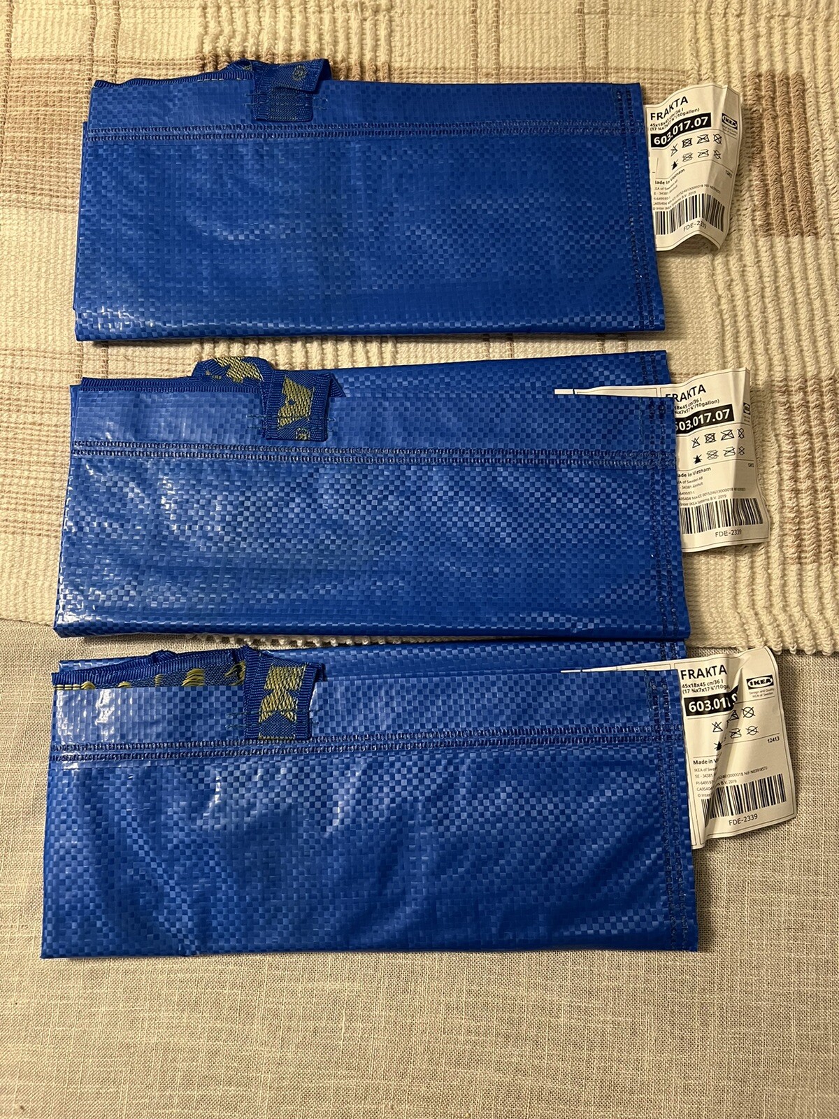 IKEA FRAKATA 10 Gallon Recyclable Medium Blue Bag Reusable Eco friendly 3 Pack