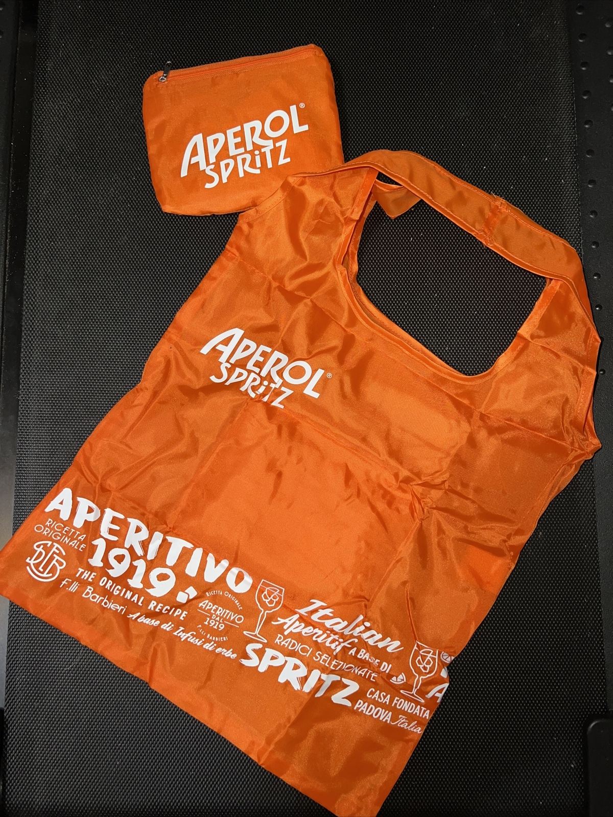 Aperol vinyl tote bag 15 by 15 inch. Opens From 7 Inch Pouch Free Ship USA
