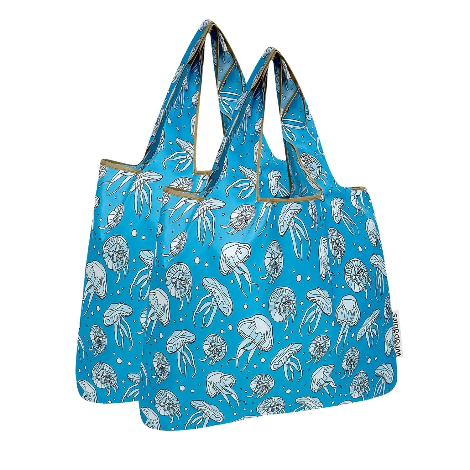Medium Foldable Tote Nylon Reusable Grocery Bag Set of 2, Jellyfish