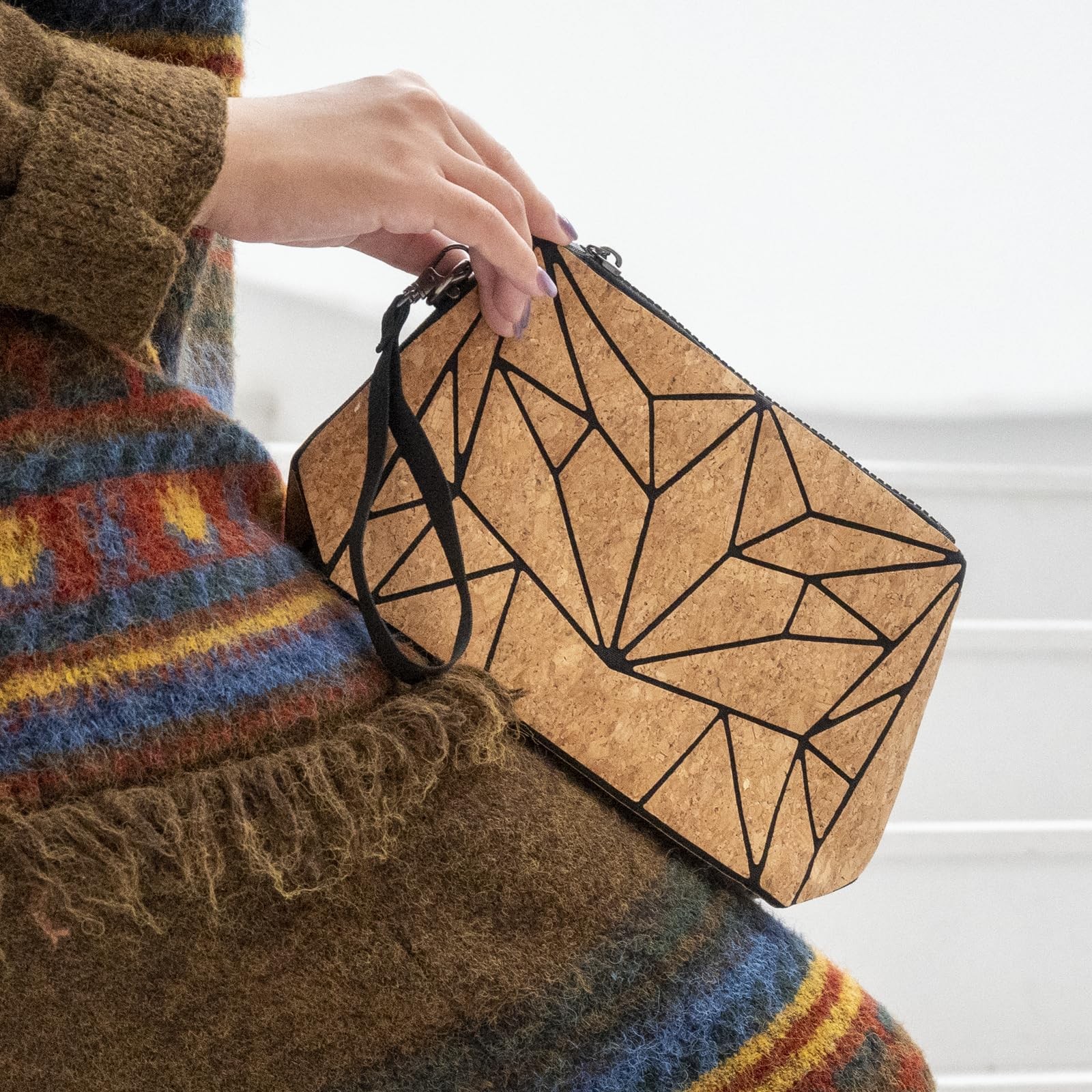 daaiurbags Natural Cork Handbag for Women, Geometric 10×6 inches, Multi