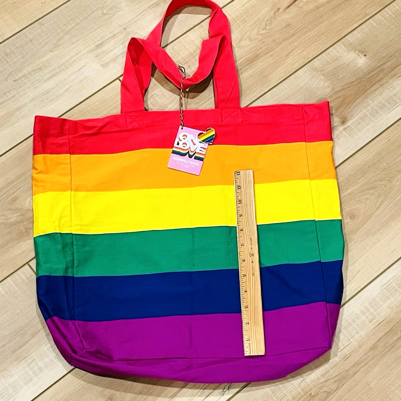 Pride Tote Bag Rainbow LGBTQ One Love Lg 16” Sq Thalia + Pin NEW NWT