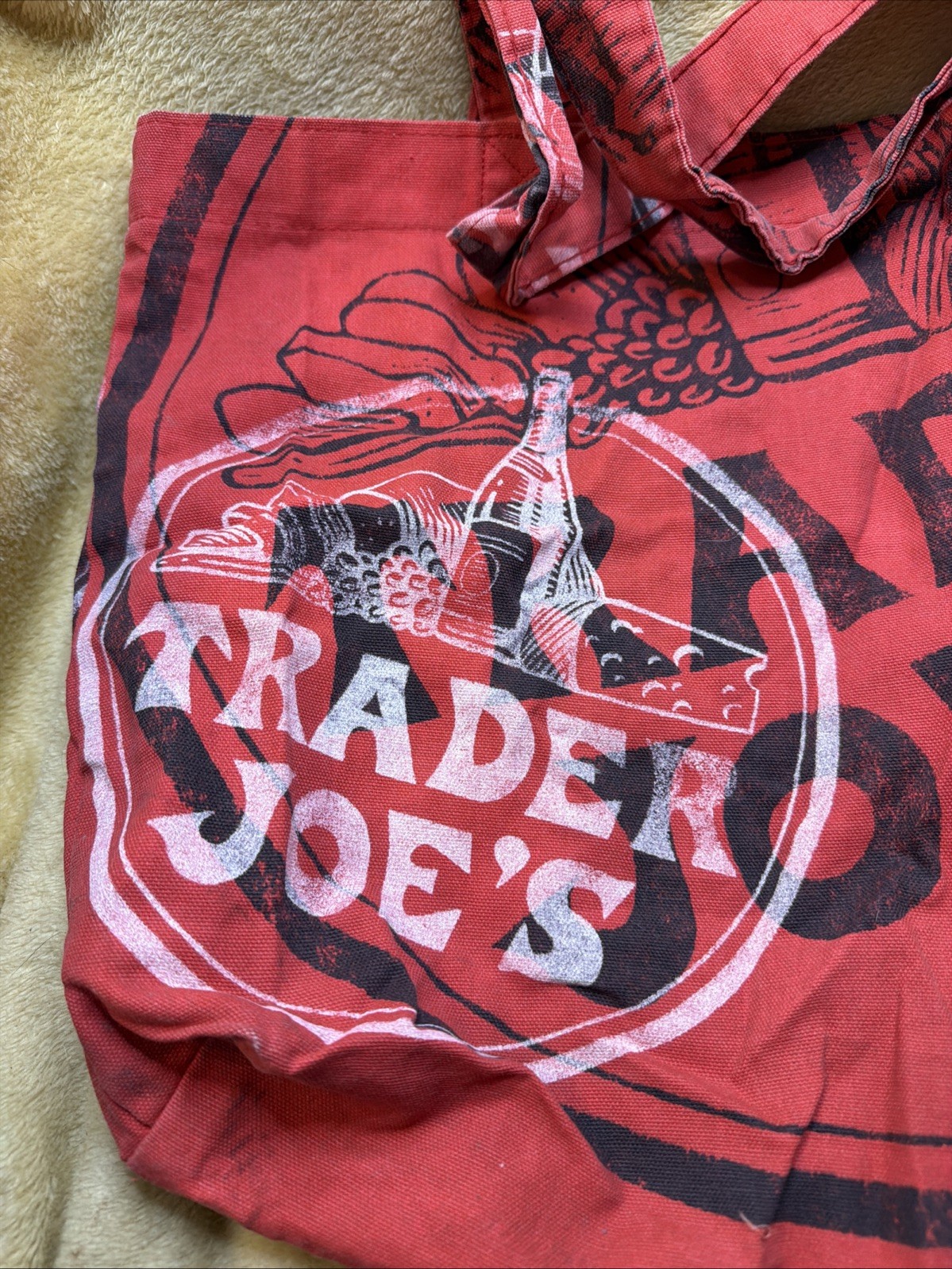 Vintage Trader Joe’s Made in USA Red Canvas Cheese Wine And Bread Tote Bag