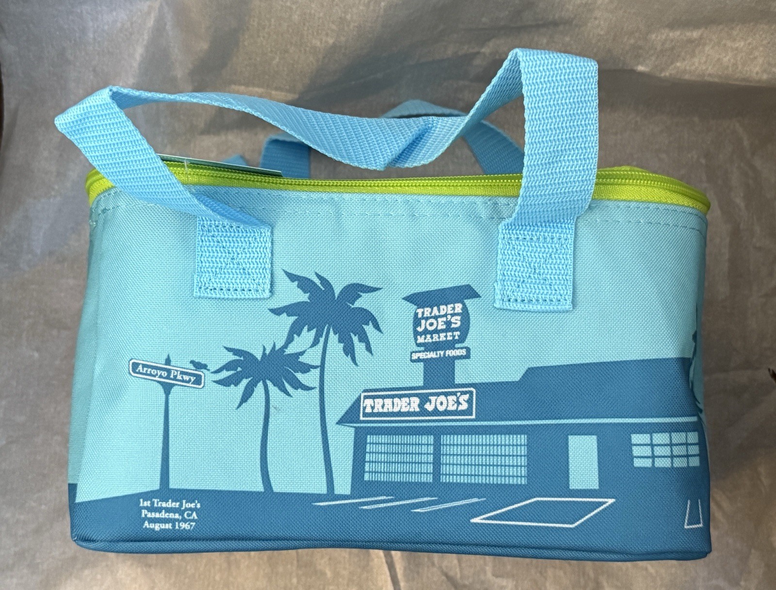 New Trader Joe’s Teal Blue Neon Green Insulated MINI Cooler Reusable Lunch Bag