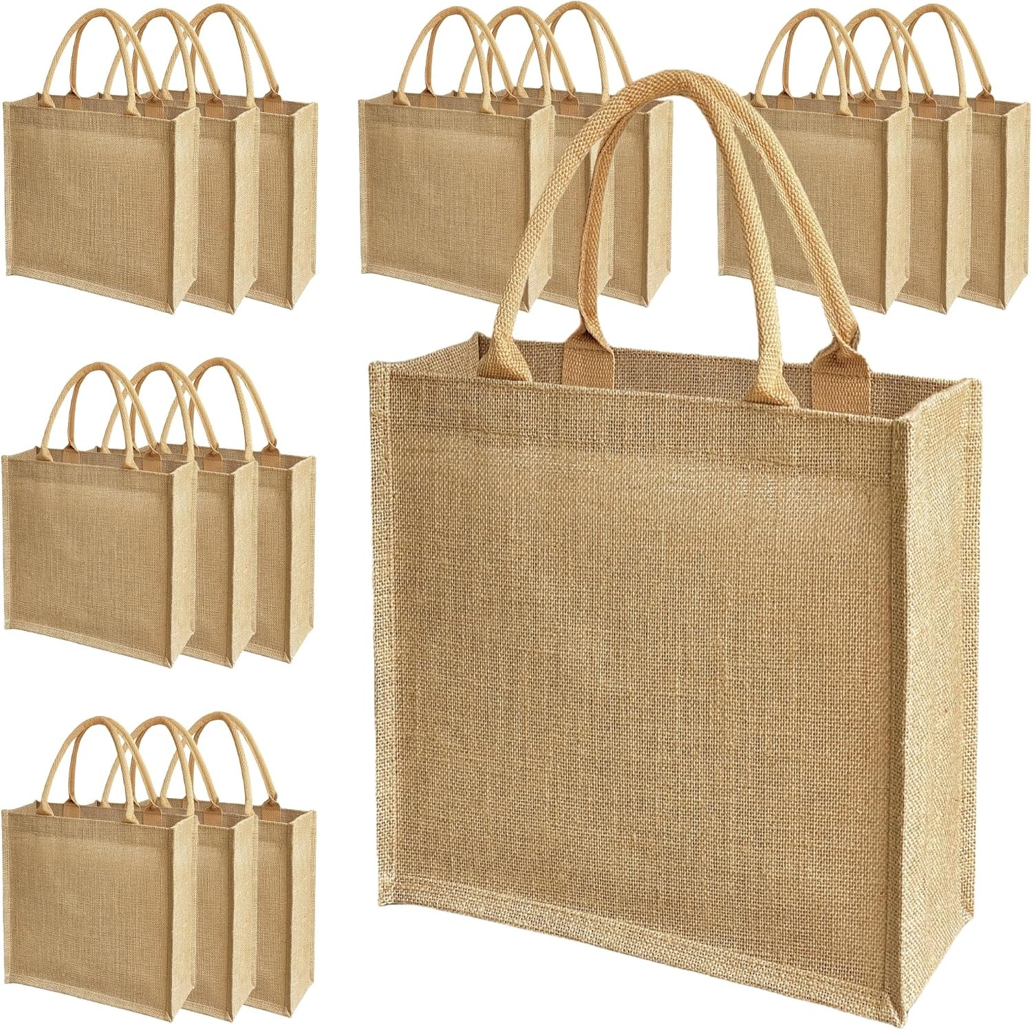 Burlap Tote Bags, jute bags 15 pcs, 12x13x7 Inch | Jute, Reusable, Shopping