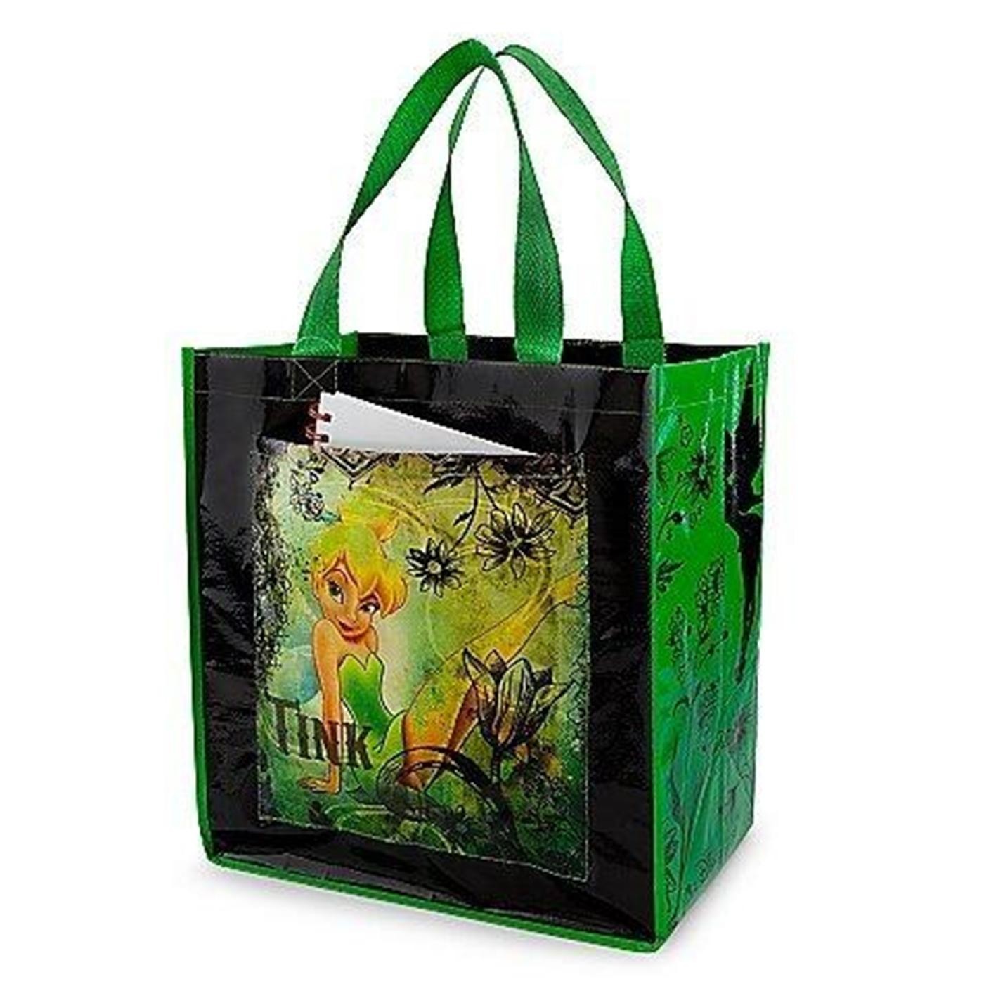Disney Tinker Bell Green Reusable Gift Tote Bag with Front Pouch NWT