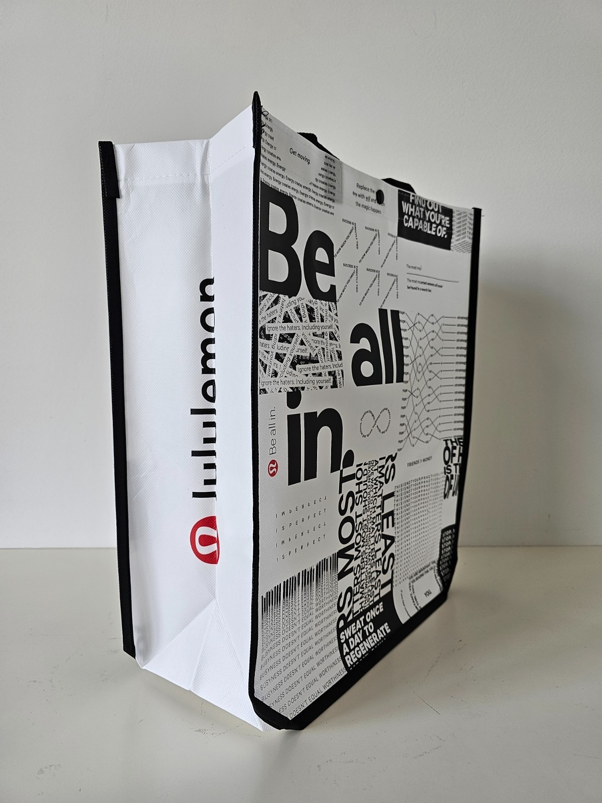 New LULULEMON White Black Red BE ALL IN Reusable Shopping Bag Large Pack of 3