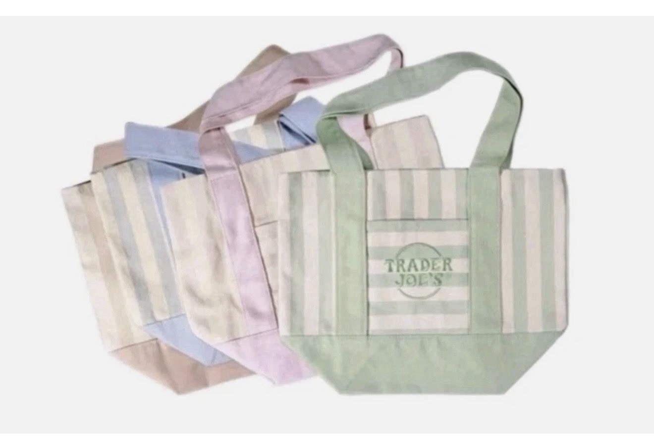Trader Joe’s Mini Pastel Stripe Canvas Tote Bag Limited Edition Set Of 4