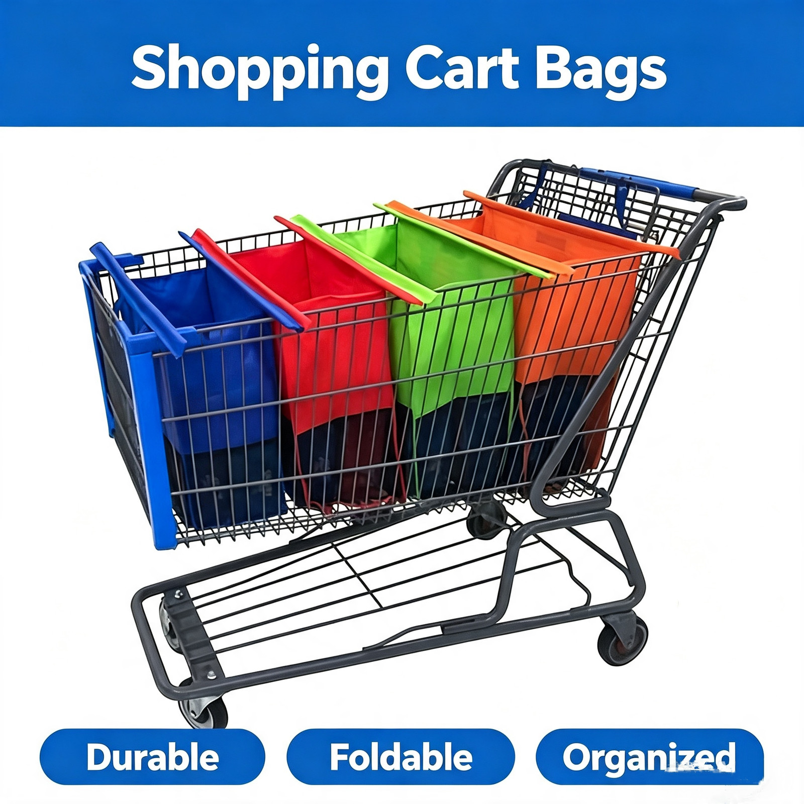 4Pcs Reusable Mesh Grocery Cart Organizer Foldable Shopping Trolley Bags Heavy