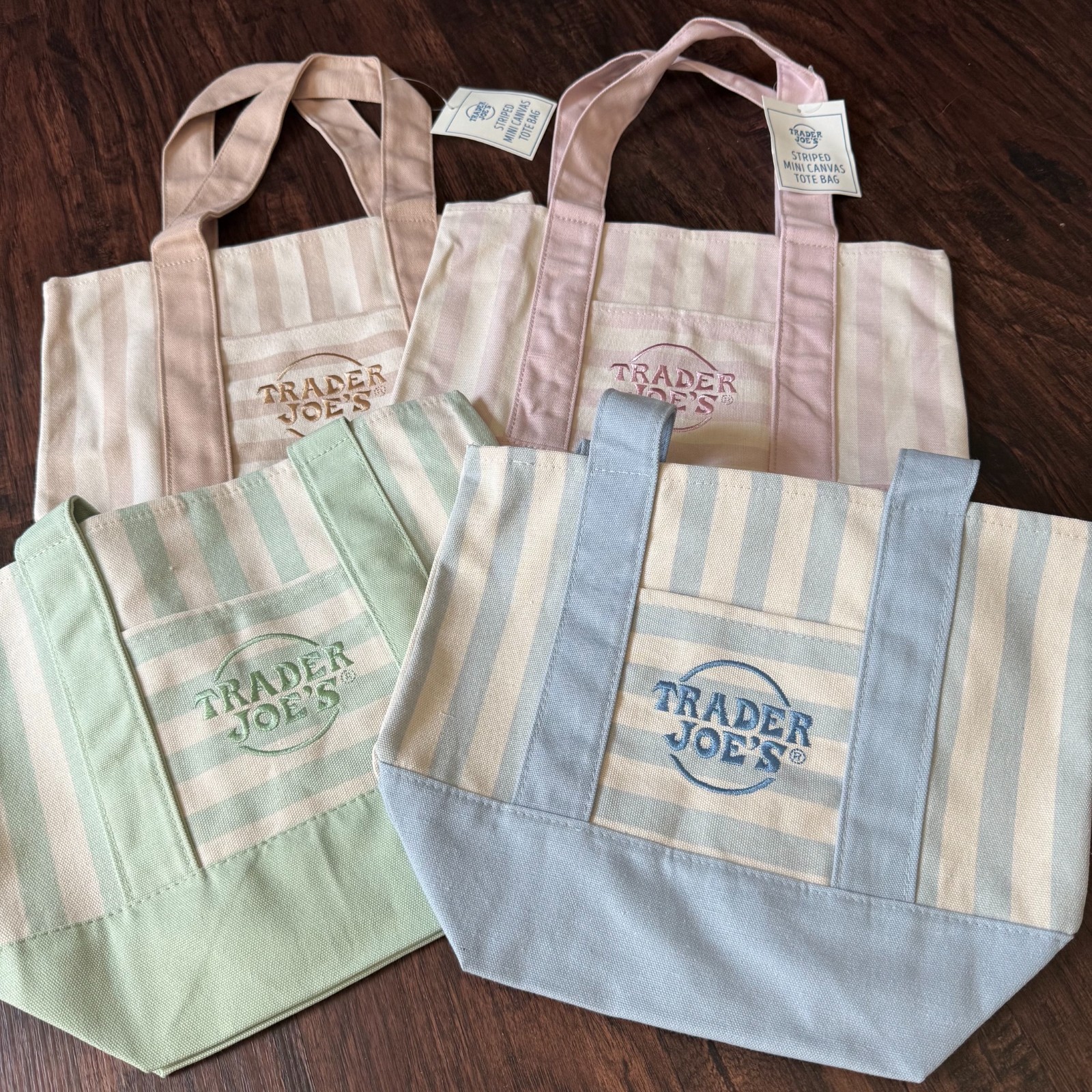 Trader Joe’s Mini Pastel Stripe Canvas Tote Bag Complete Set of 4 2026 Limited