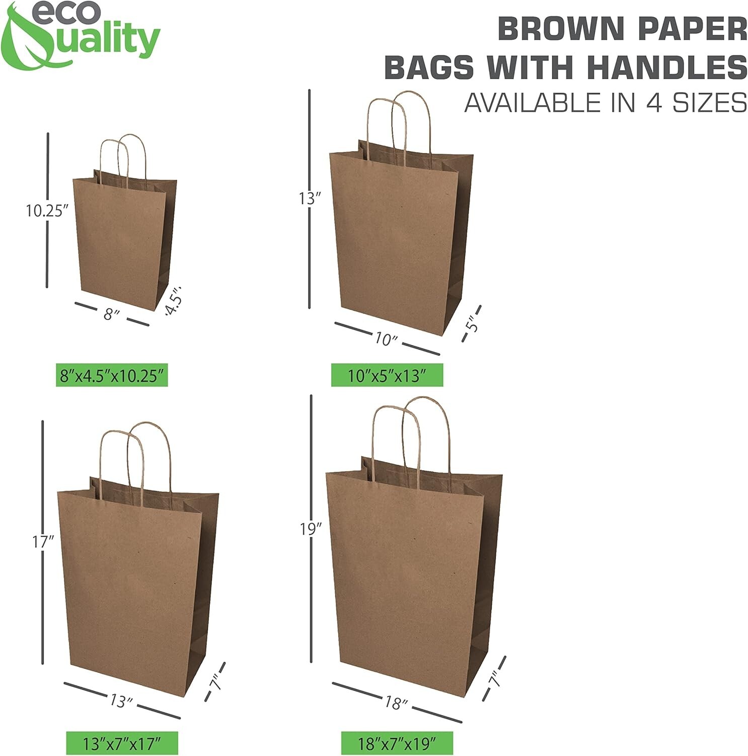 10 x 5 x 13 in. Small Brown Kraft Paper Shopping Bags with Handles 250pcs