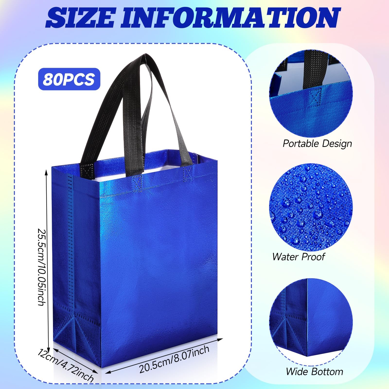 80 PCS Gift Bags Set Glossy Reusable Tote Handle Medium Blue Easter Spring