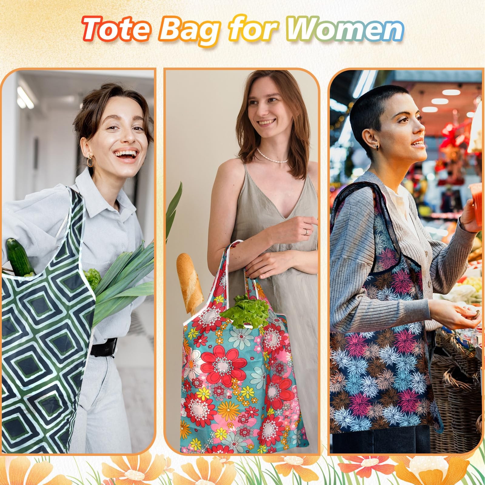 18 Pack Reusable Grocery Bags Foldable Shopping Bags Machine Washable Bags Wa…