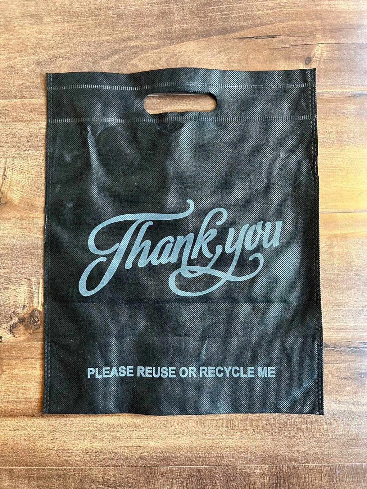 Non-Woven Fabric Bulk Reusable D Cut Box Bag Black Thank You 50-200 Pieces