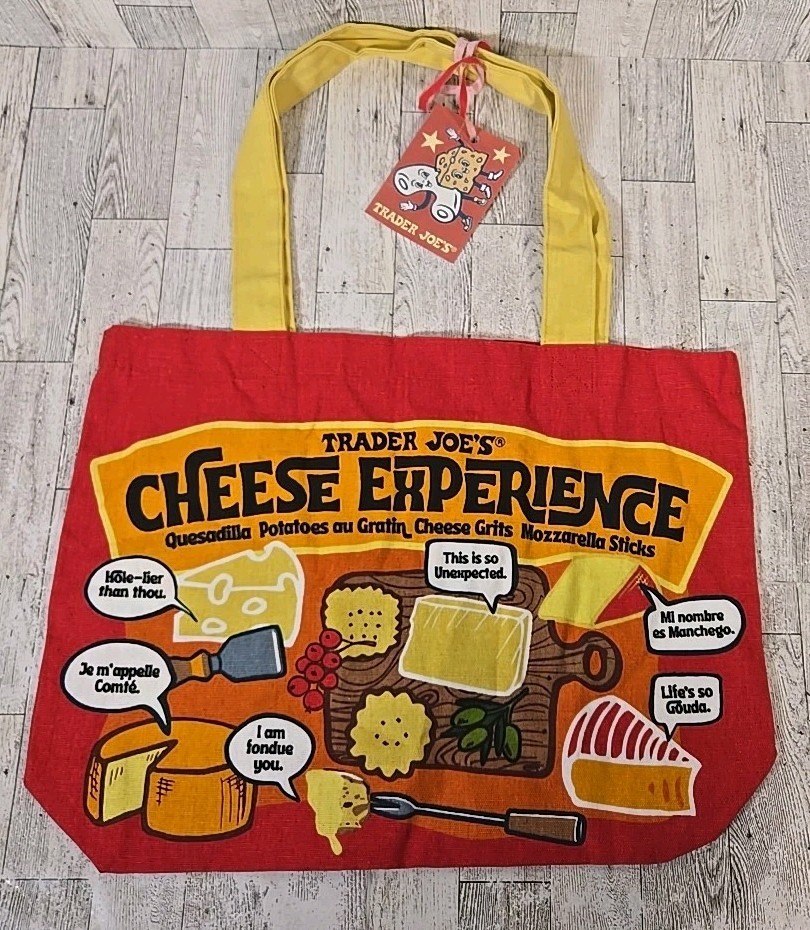 Trader Joe’s Canvas Shopping CHEESE Bag Grilled Cheese Macaroni Cheeseburger NEW