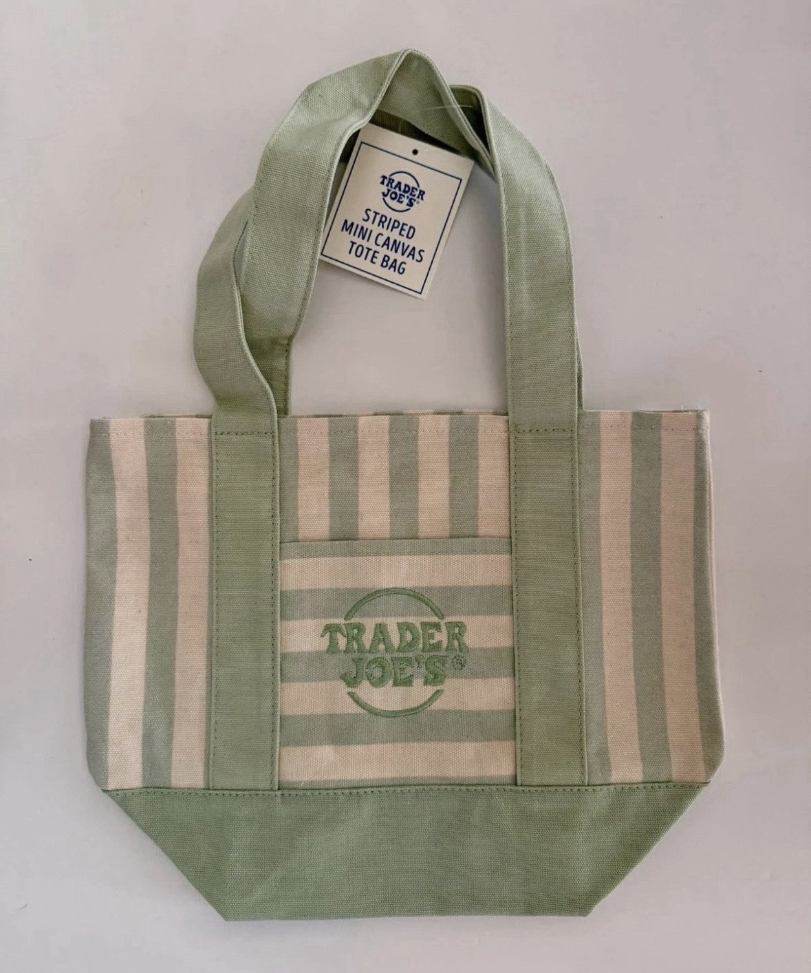 TRADER JOE’S MINI PASTEL STRIPE CANVAS TOTE BAGS SET Of 4 PINK BLUE GREEN BEIGE