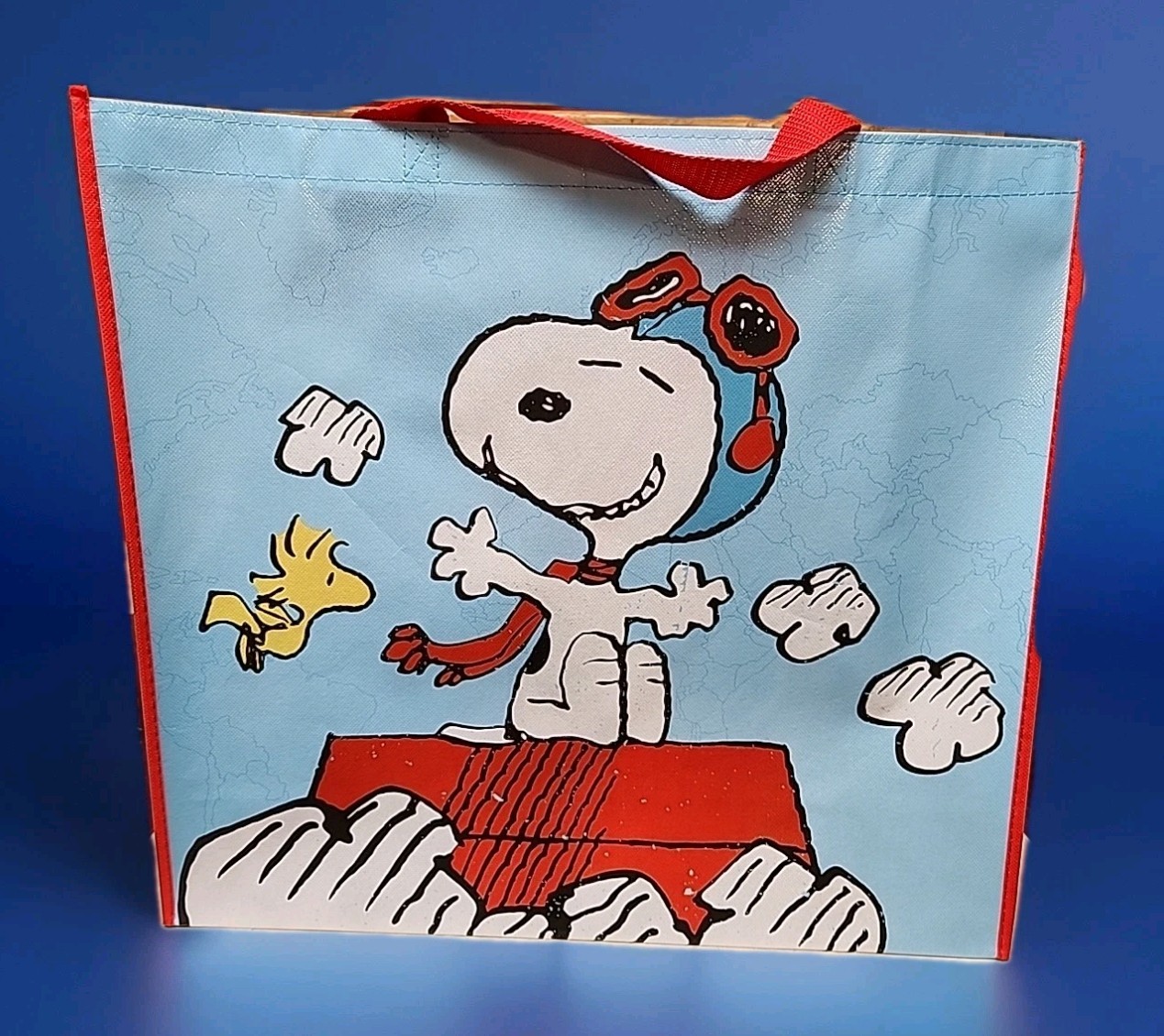 Peanuts Snoopy & Woodstock Red Baron XLarge Polyester Tote Bag 19.5x17Flying Ace