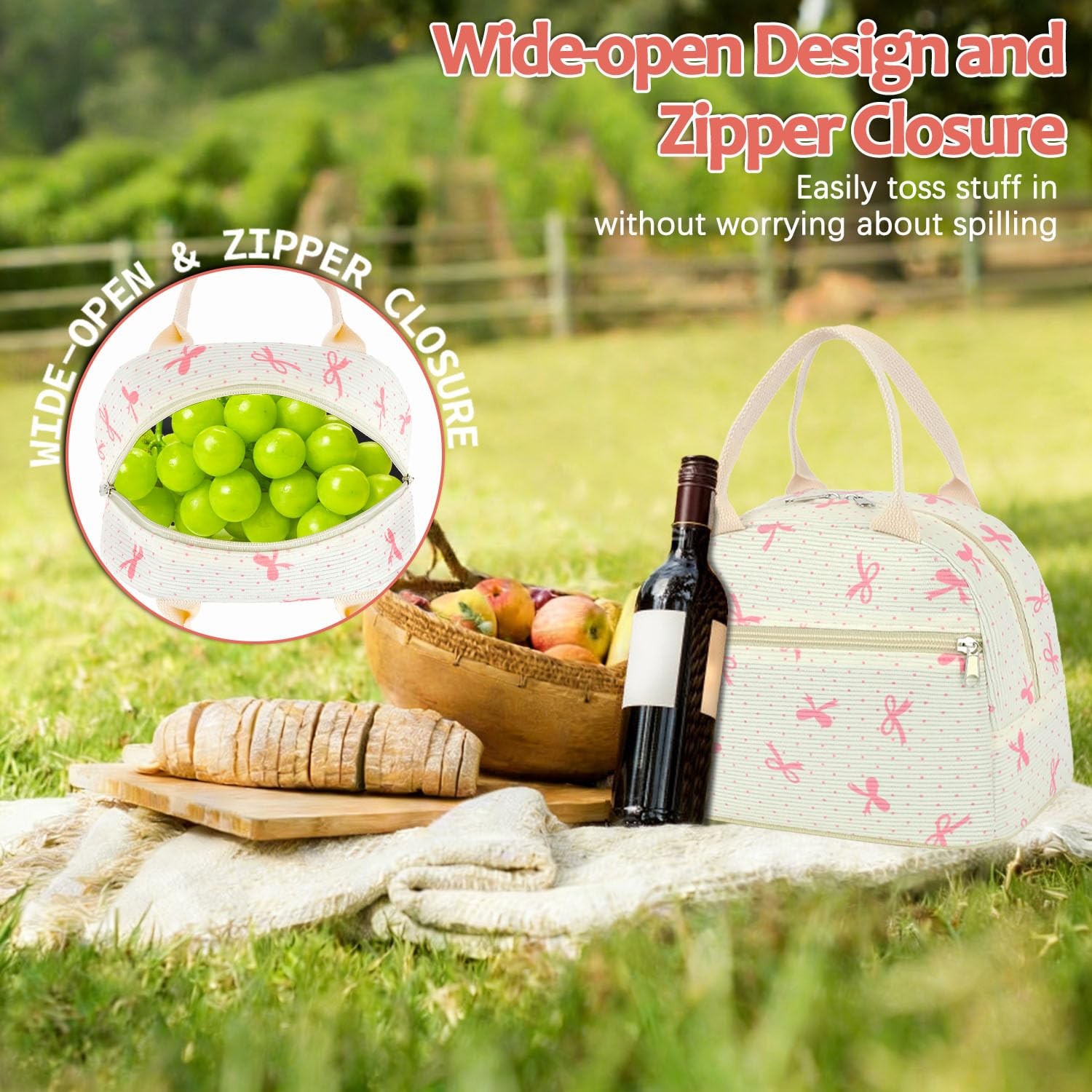 GYEUKHAM Lunch Bag for Women Men – Cute Large, Corduroy Pink Butterfly