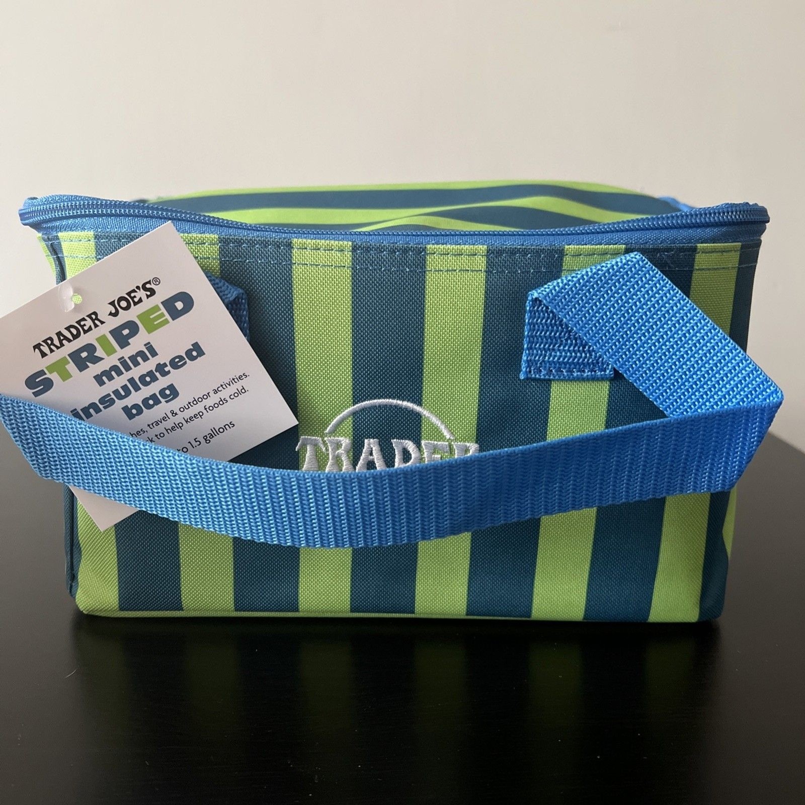 Trader Joe’s Mini Insulated Bag Green Blue Striped, Summer 2026 Release NWT