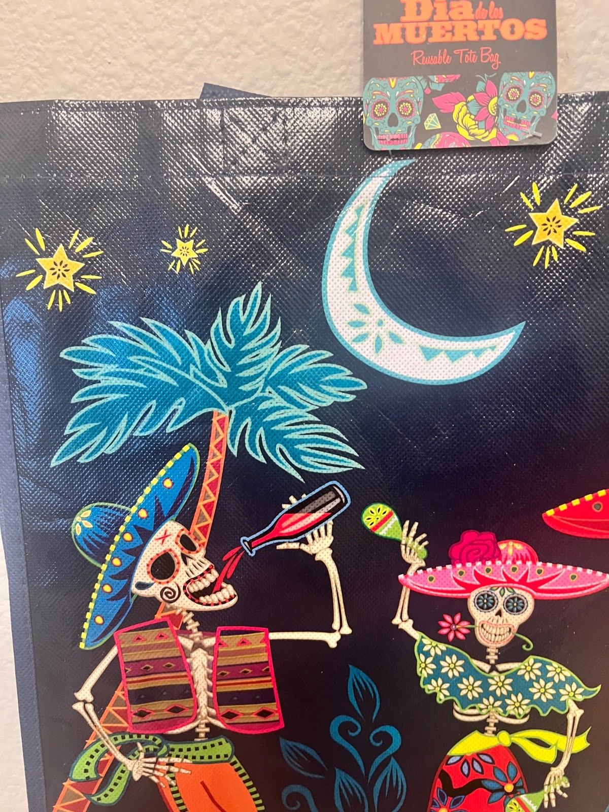 Legacy Dia de los Muertos Reusable Purple Trick or Treat Tote Bag with Handles