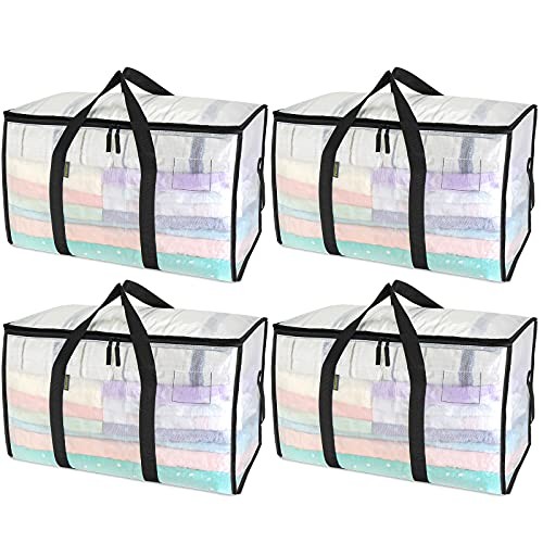 Oversized Moving Bags with Reinforced Handles, Heavy-Duty Storage 4-Pack Clear