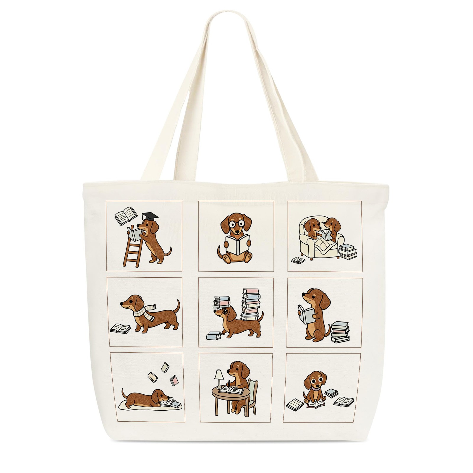 Dachshund Canvas Tote Bag, Weenie Dog Gifts, Reading Themed Dachshund Gift Ba…