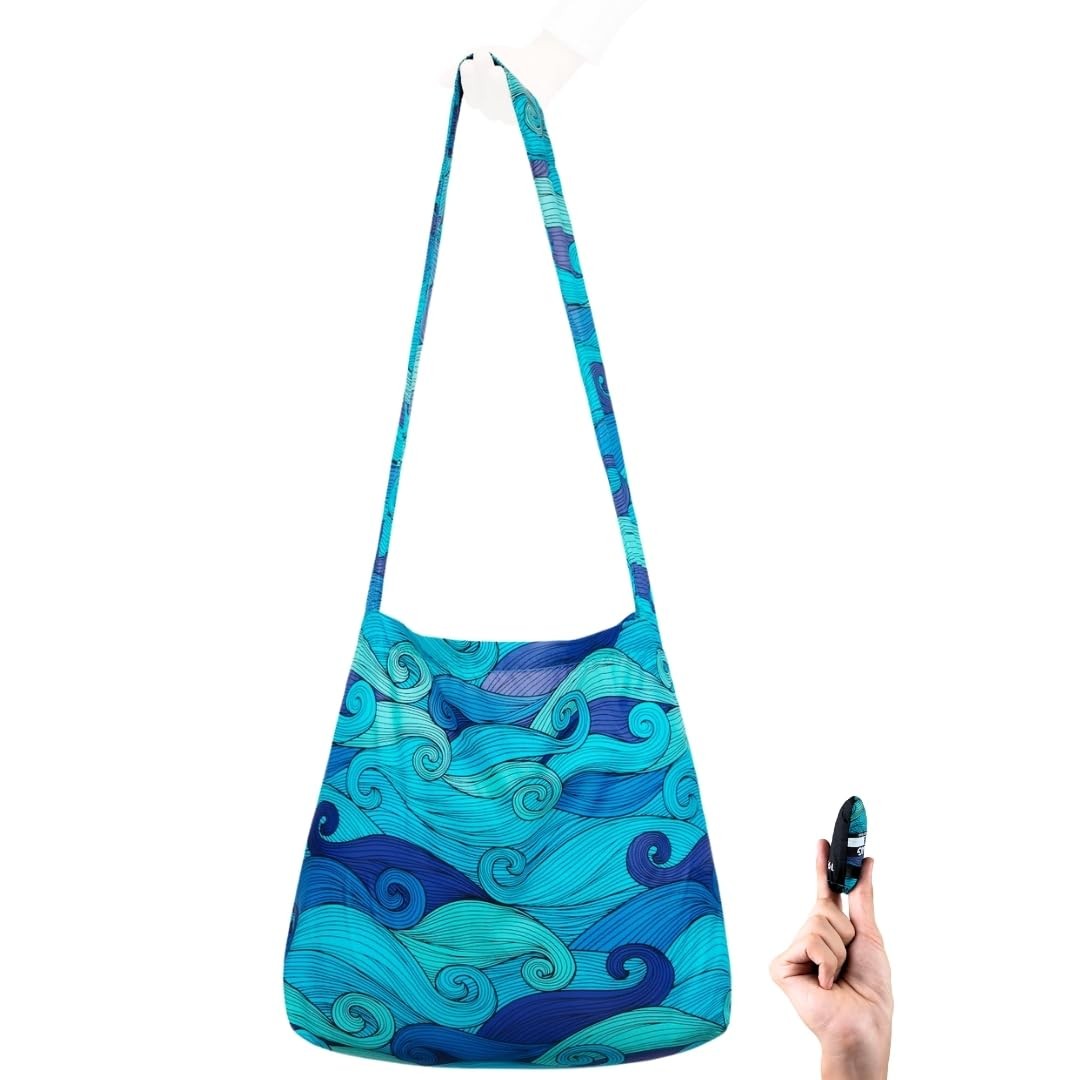 Ultra-Lightweight Sling Bag Heavy Duty Foldable Crossbody Blue Waves 1 PCS