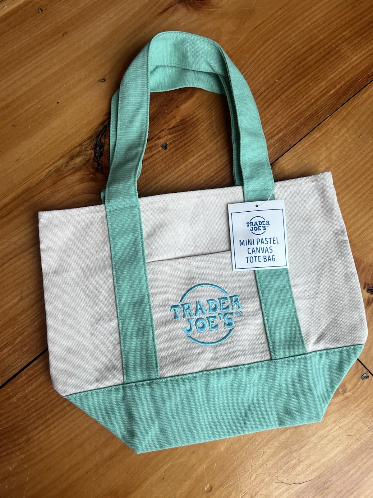 Trader Joe’s Mini Canvas Tote Bag Beige Green Colour Block Small