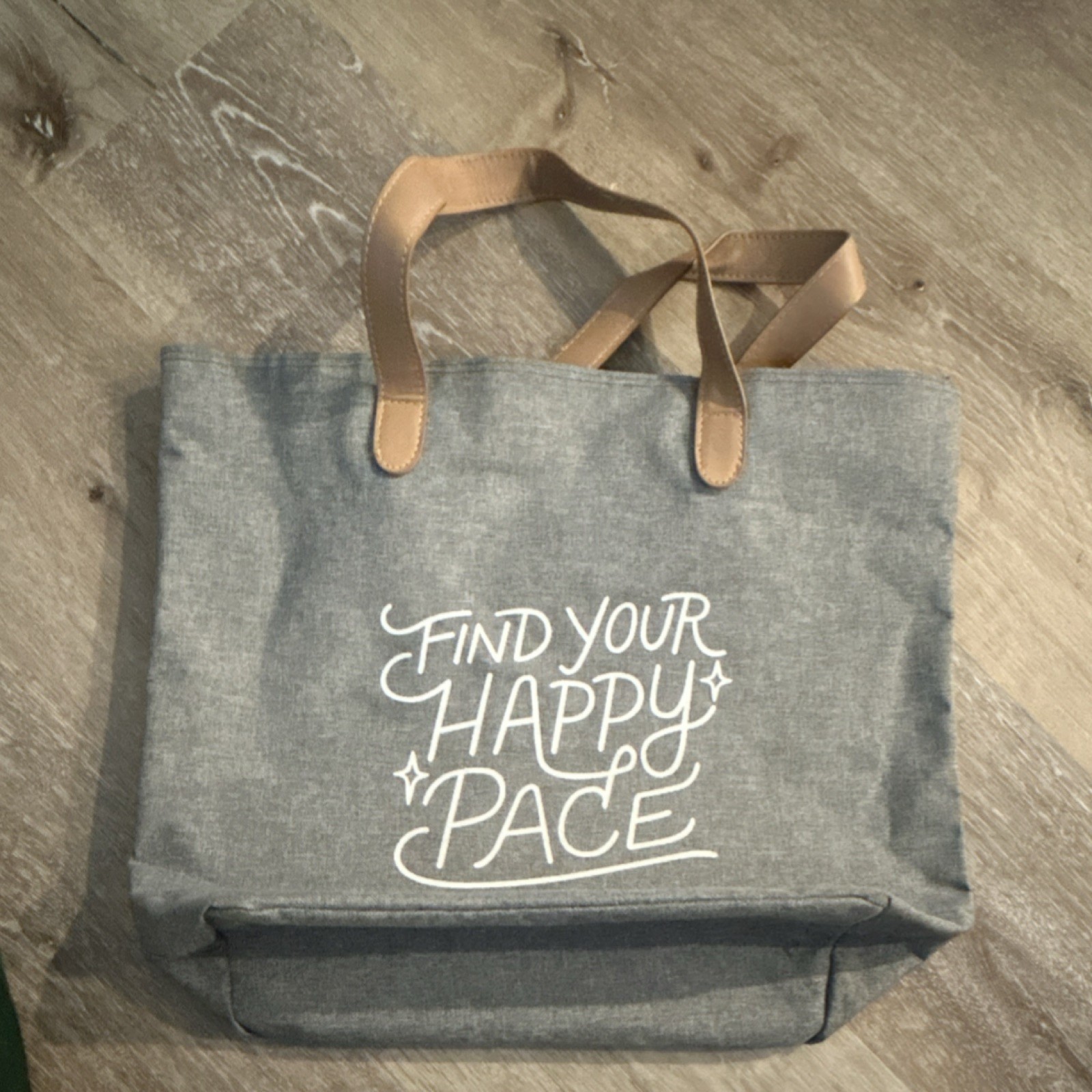 Brooks Gray Canvas Reusable Tote Bag Tan Handles Text 16x12x6 in