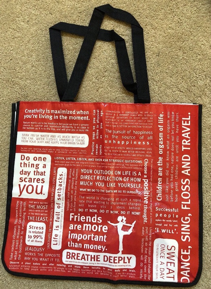 Lululemon Large Red Manifesto/lululemon Reusable Tote Bag No Snap