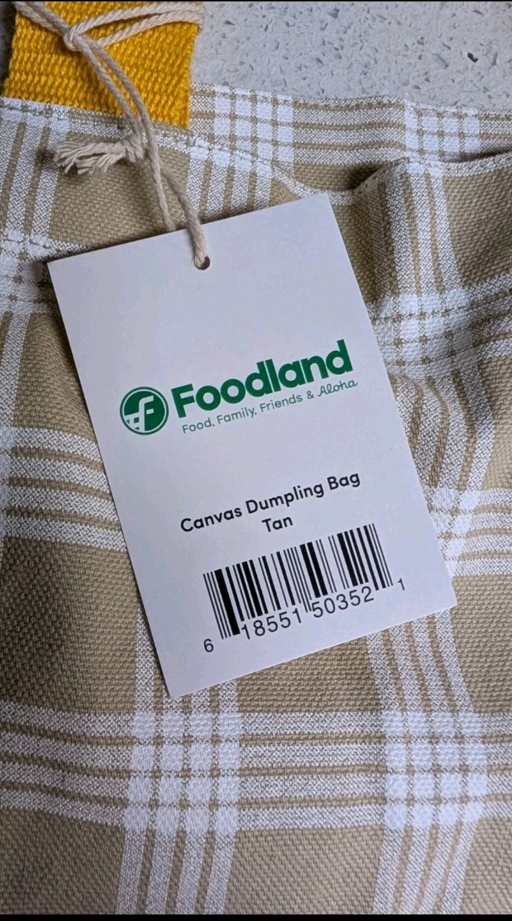 Foodland Hawaii Palaka Yellow/Tan/Beige Canvas Dumpling Reusable Tote Bag