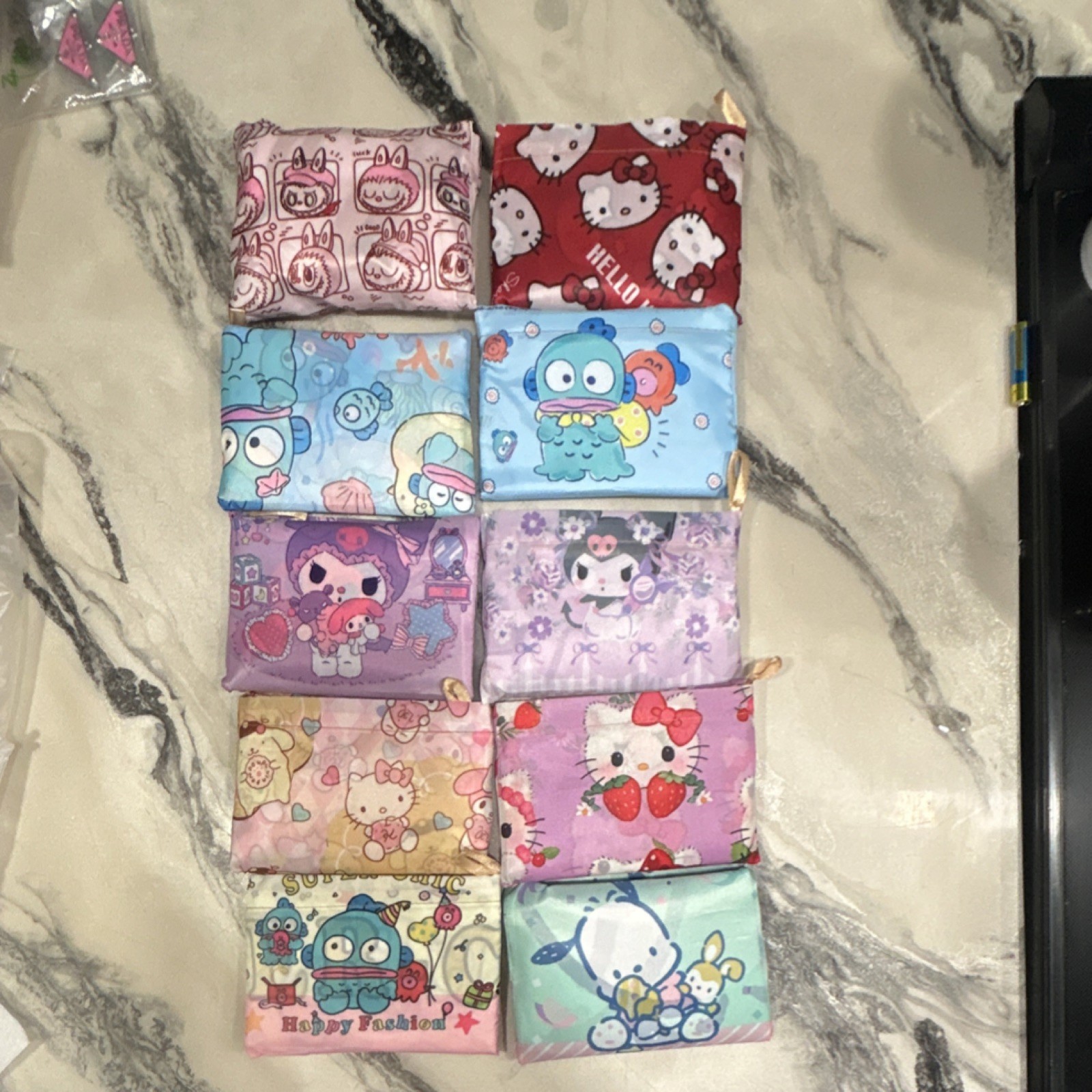 Set of 10 Foldable Reusable Cartoon Multicolor Polyester Shopping Bags