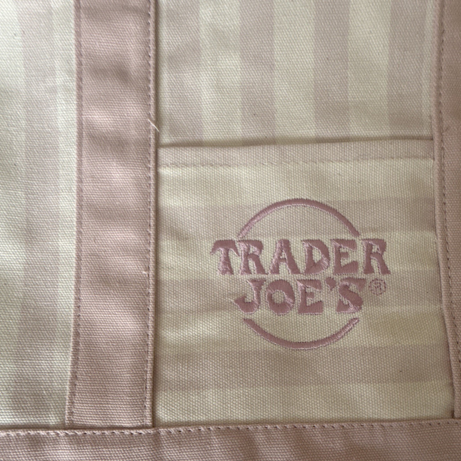 Trader Joe’s Canvas Striped Tote Bag Pink/Beige Authentic New