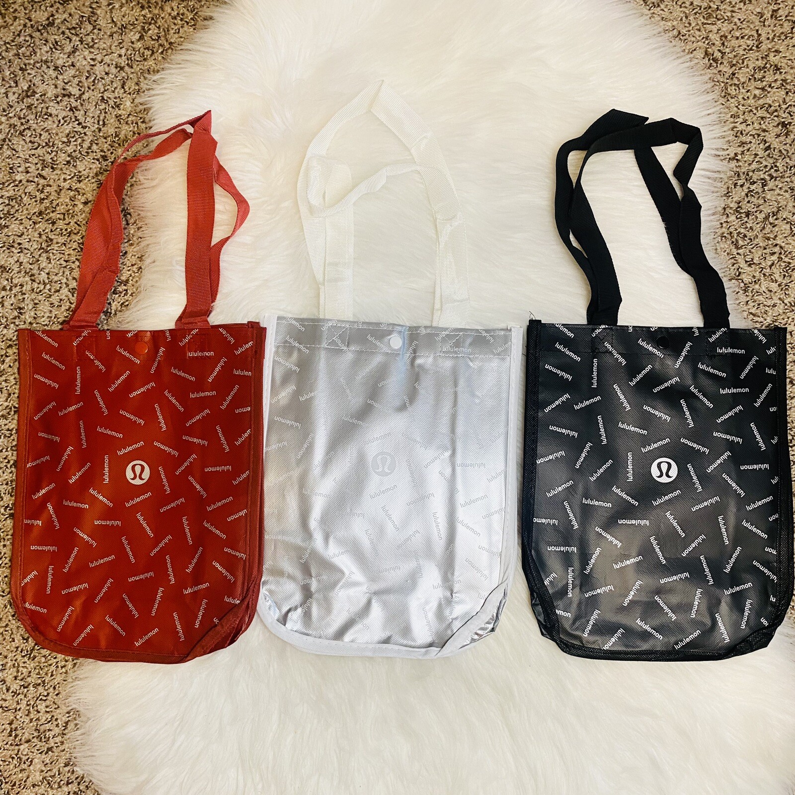 Lululemon Reusable Shopping Tote Bag Small Black Silver Red Lot 3 New